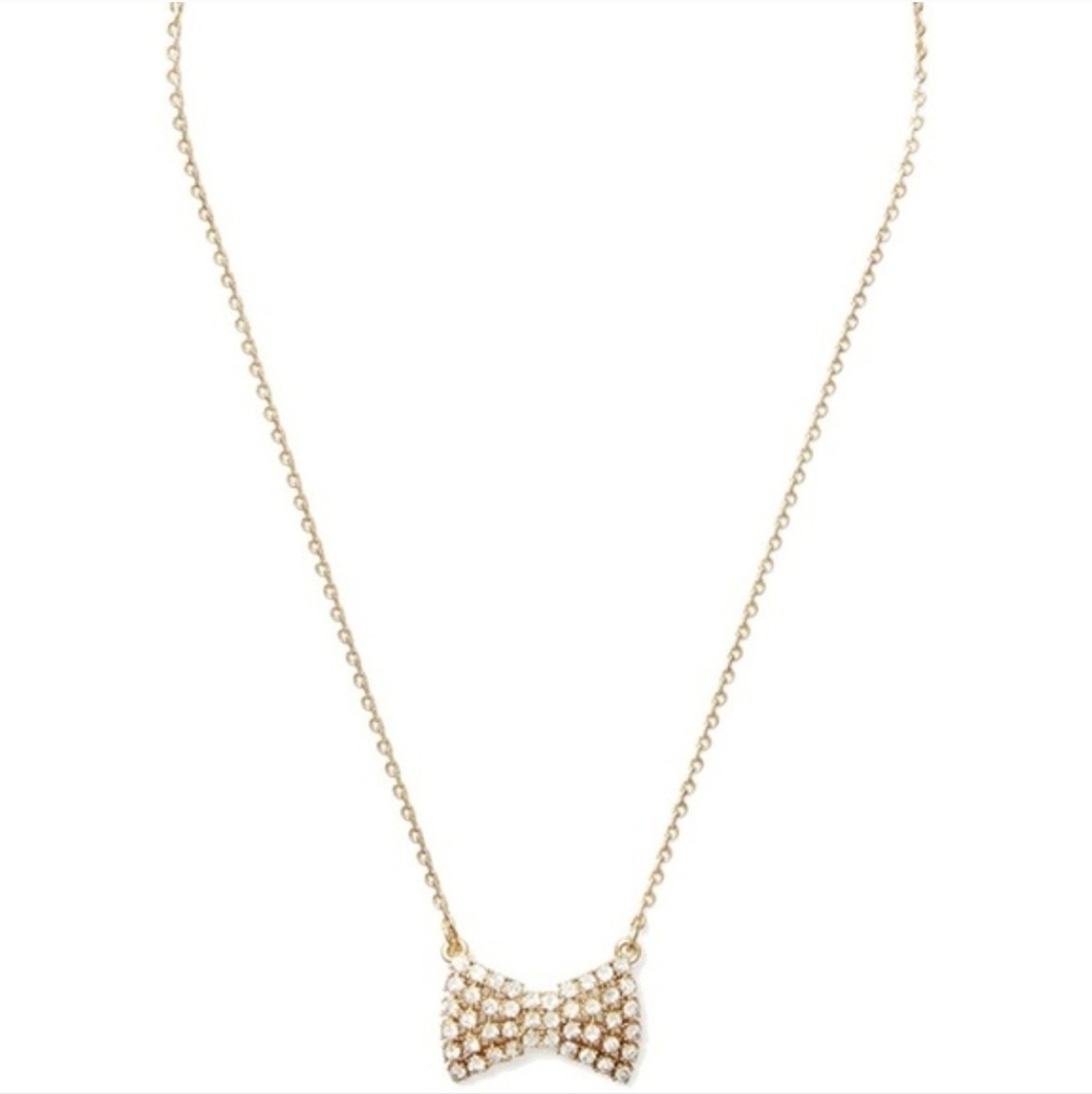 Kate Spade Bow Tie Gold Necklace Rhinestone Sparkle